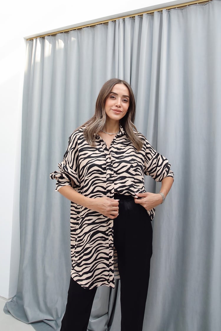 Zebra Desenli Saten Gömlek