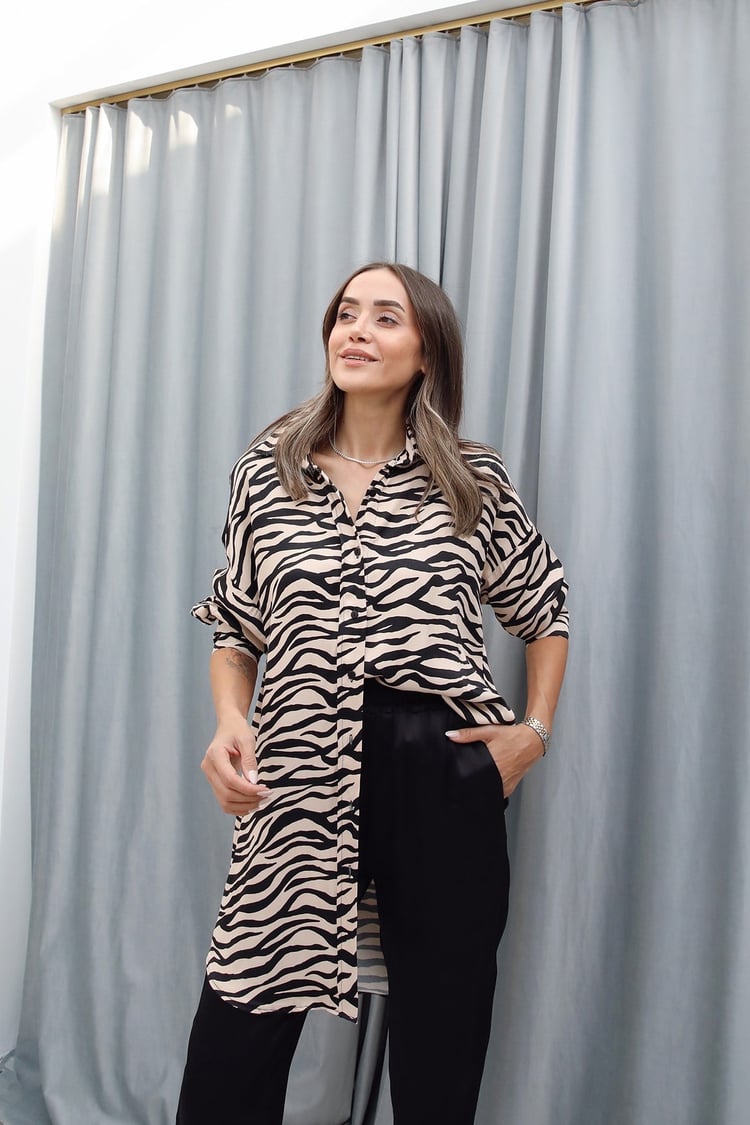 Zebra Desenli Saten Gömlek