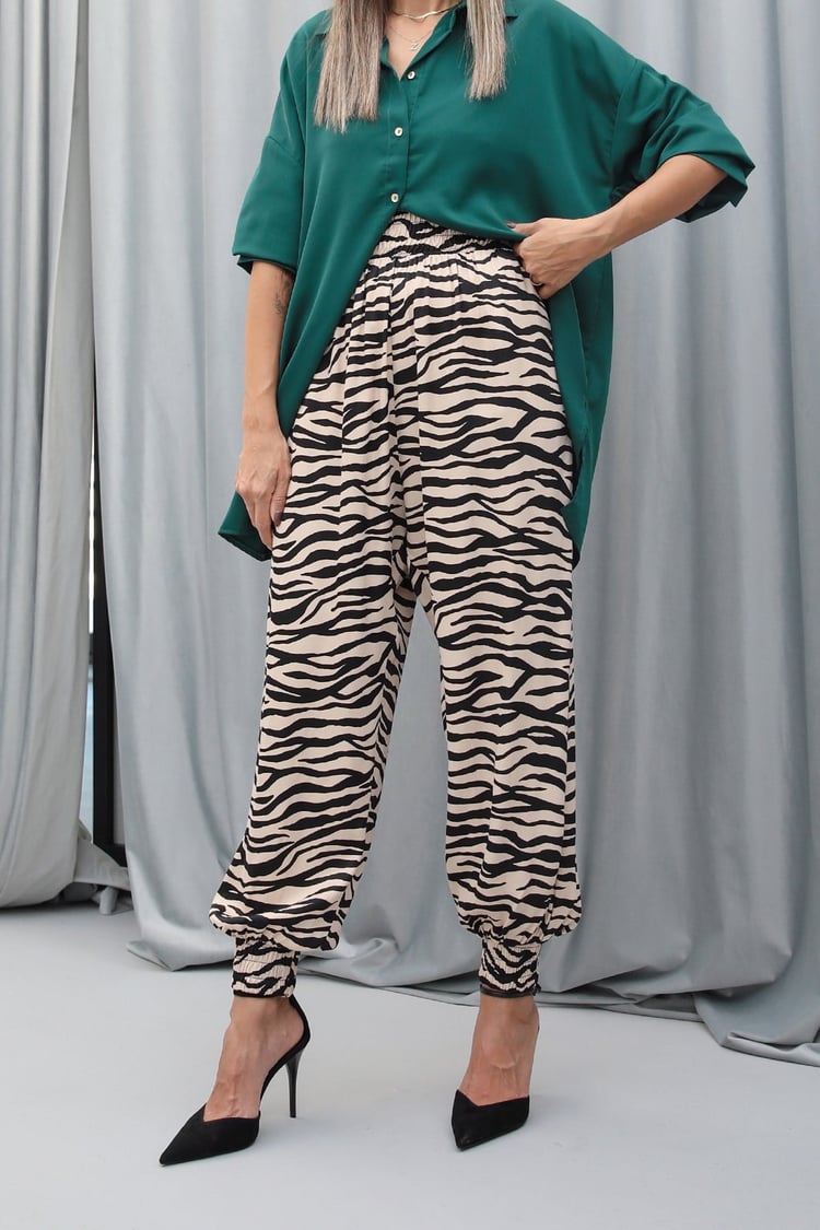 Zebra Desenli Saten Pantolon
