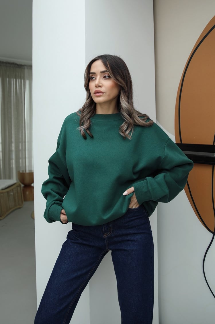 Zümrüt Bisiklet Yaka Basic Sweatshirt