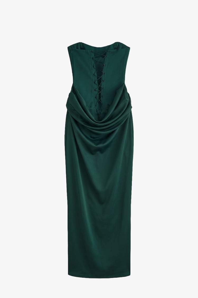 Zümrüt Vesper Drape Detaylı Straplez Elbise