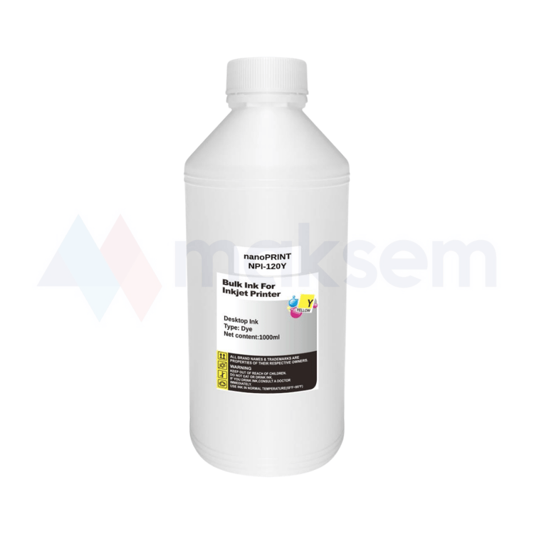 Sarı Mürekkep Dye (Ink) 1000ml NPI-120Y, Canon Universal Kartuş Modelleri: PG-40 PG-41 PG-50