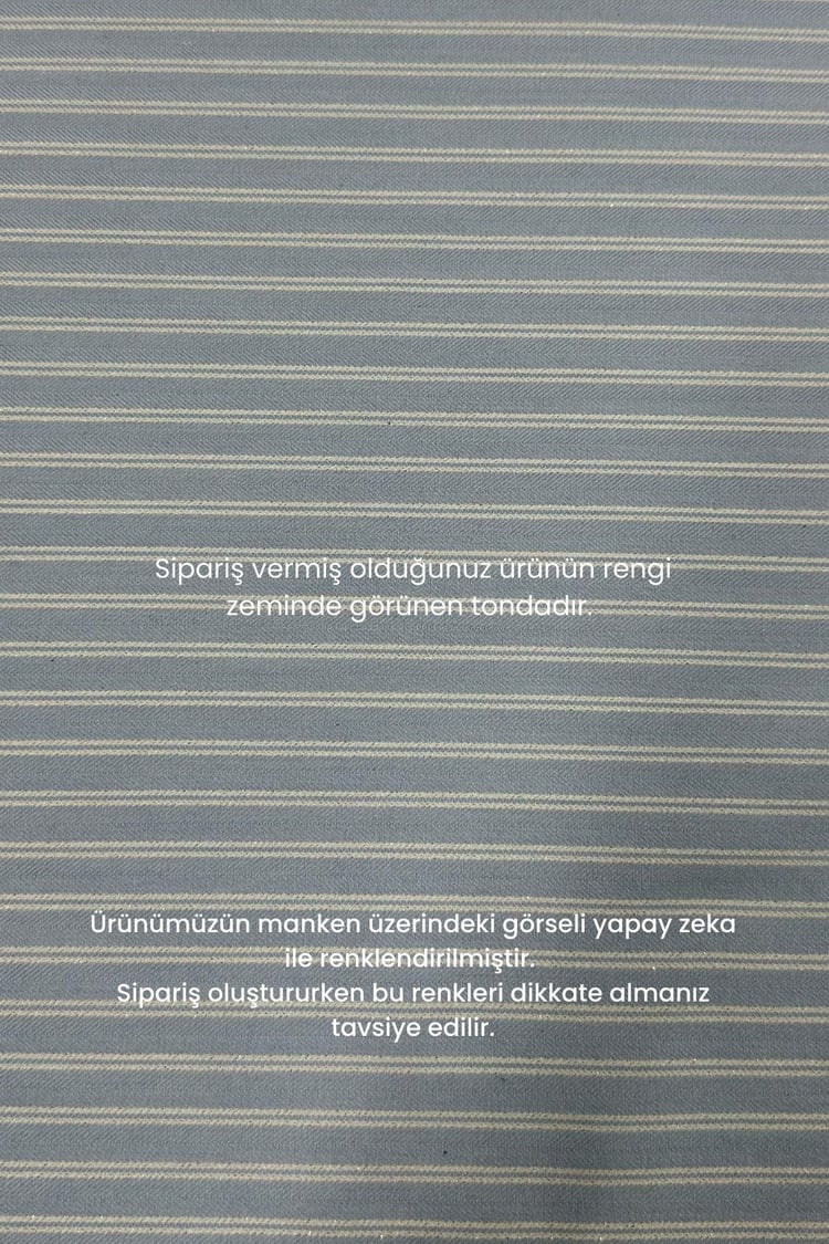 Adesya Kontrast Renkli Biyeli Çizgili Gömlek MAVİ
