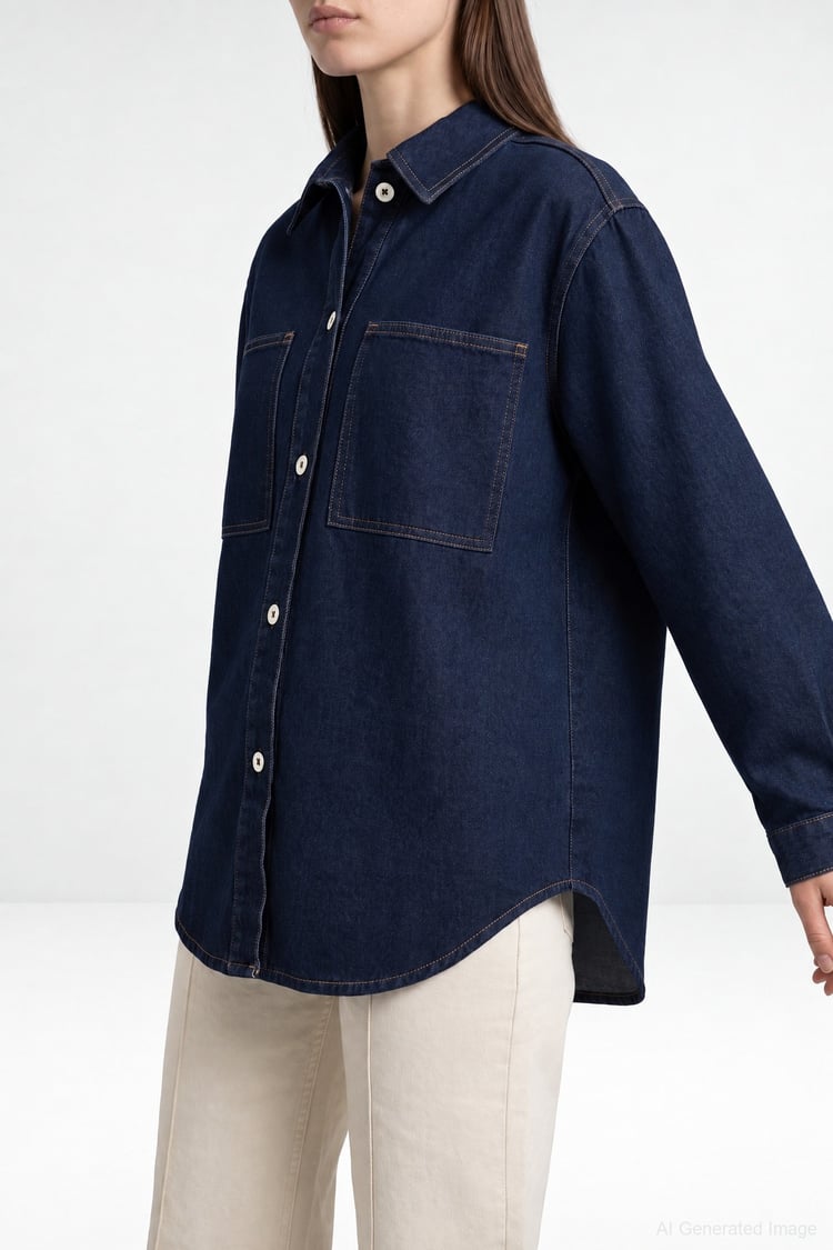 Basic Denim Gömlek KOYU LACİVERT