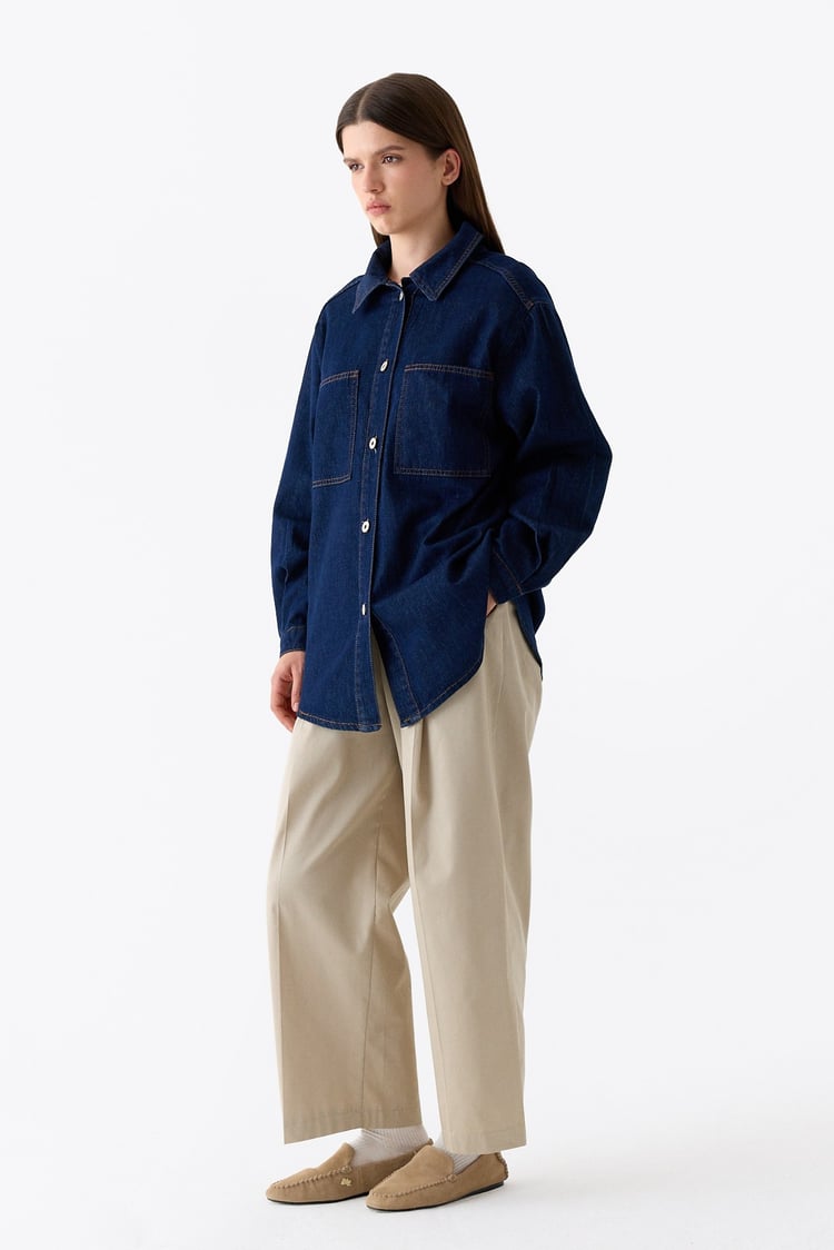 Basic Denim Gömlek KOYU LACİVERT