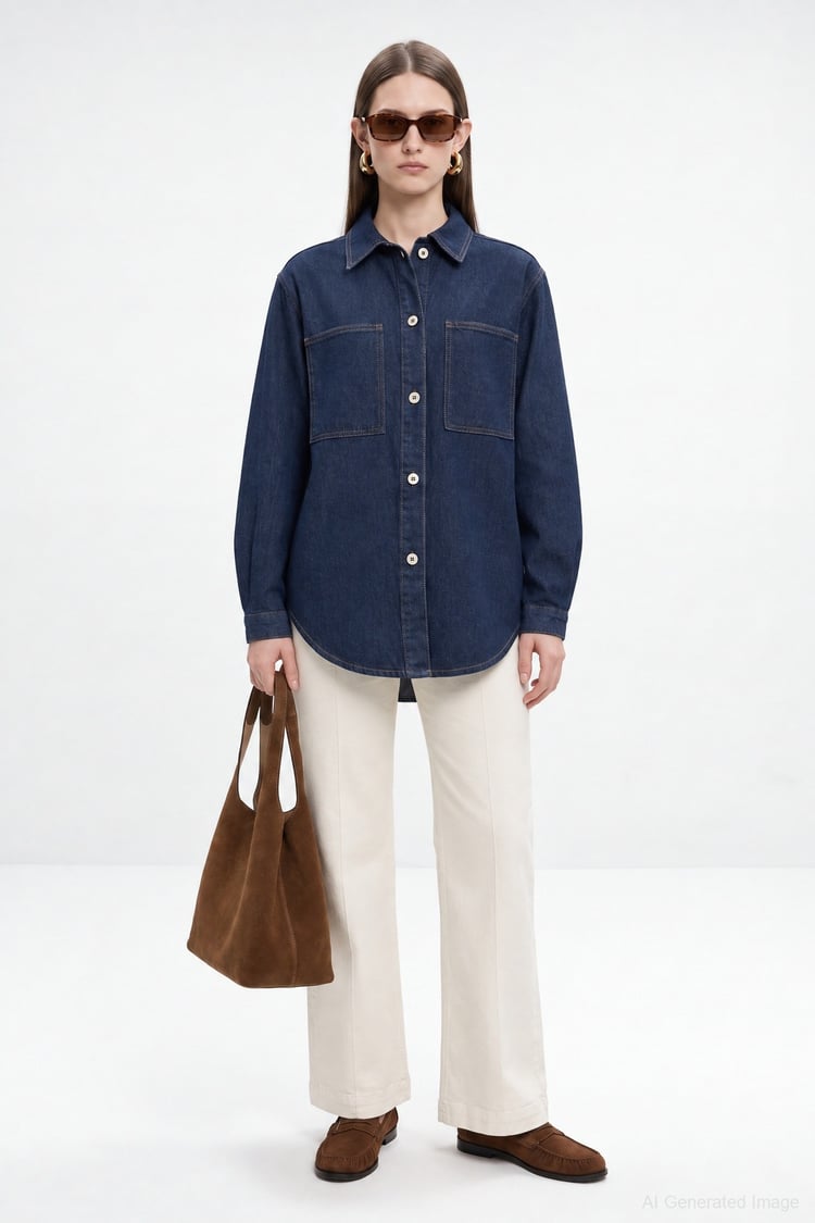 Basic Denim Gömlek KOYU LACİVERT