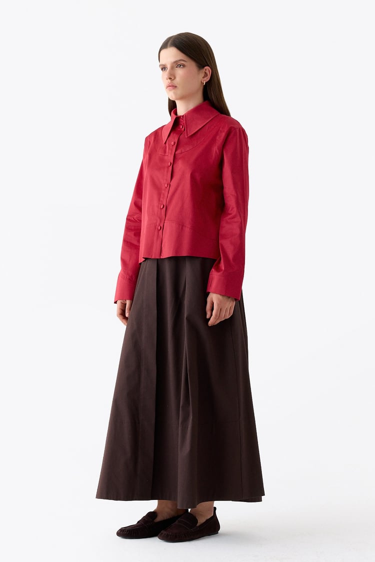 Cherry Dikiş Detaylı Pamuklu Gömlek KIRMIZI