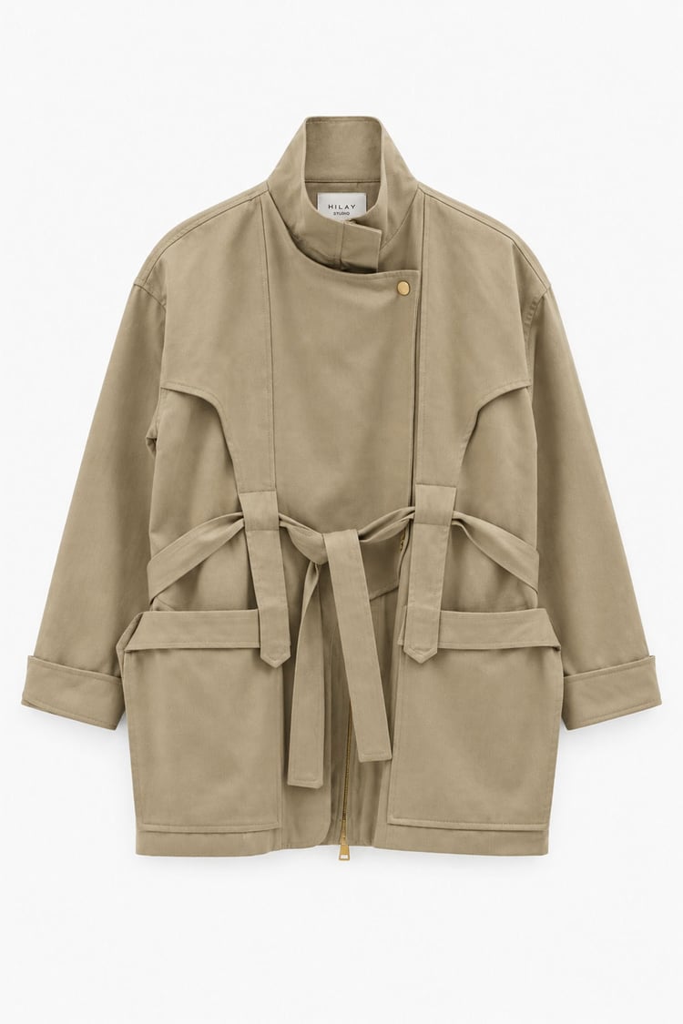 Cool Dik Yaka Belden Kuşaklı Pamuklu Parka CAMEL