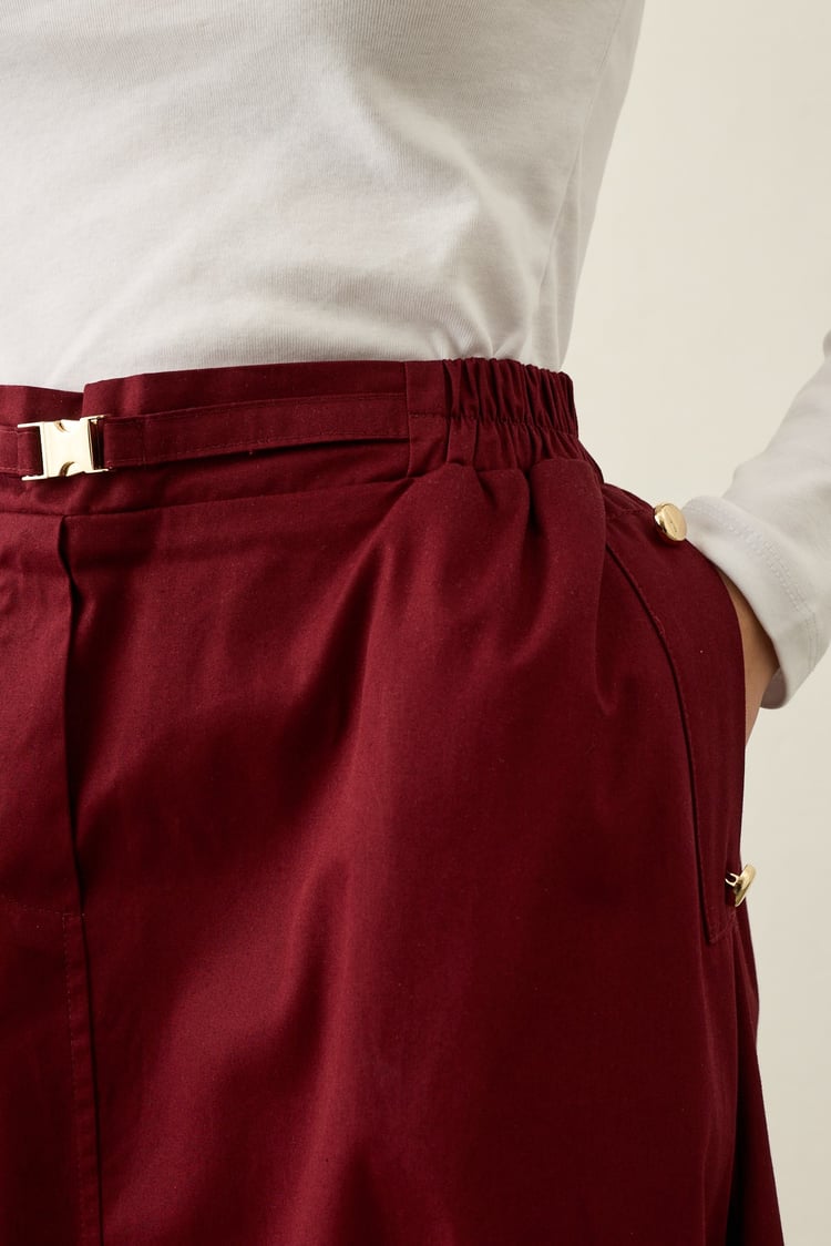Gabardin Gold Düğmeli Pamuklu Çan Etek MÜRDÜM