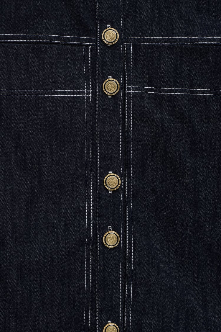 Luv Düğmeli Kontrast Dikişli Denim Ceket LACİVERT