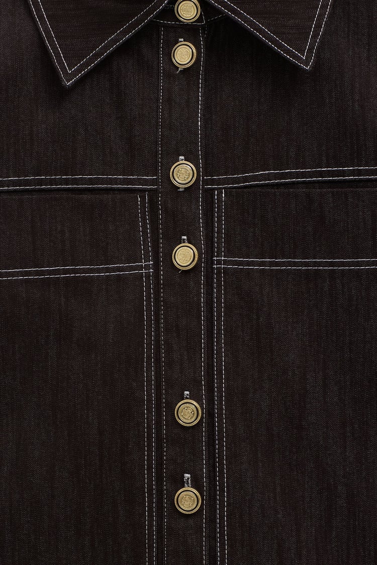 Luv Düğmeli Kontrast Dikişli Denim Ceket ACI KAHVE