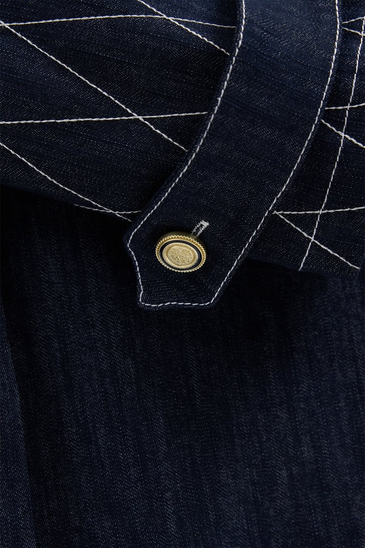Mono Kapitone Dikişli Denim Ceket LACİVERT
