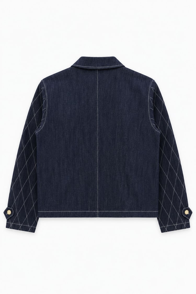Mono Kapitone Dikişli Denim Ceket LACİVERT