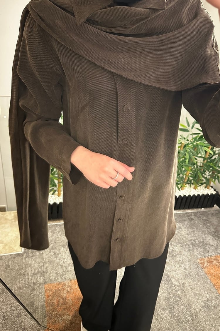 Motty Şal Detaylı Lyocell Gömlek KAHVERENGİ