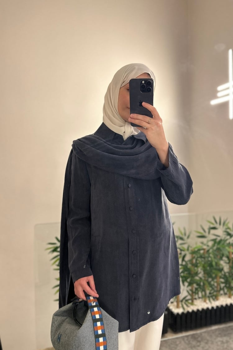 Motty Şal Detaylı Lyocell Gömlek LACİVERT