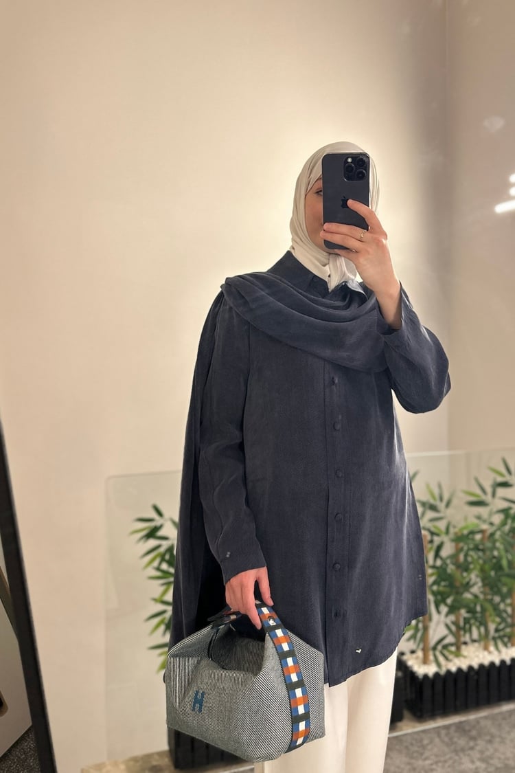 Motty Şal Detaylı Lyocell Gömlek LACİVERT