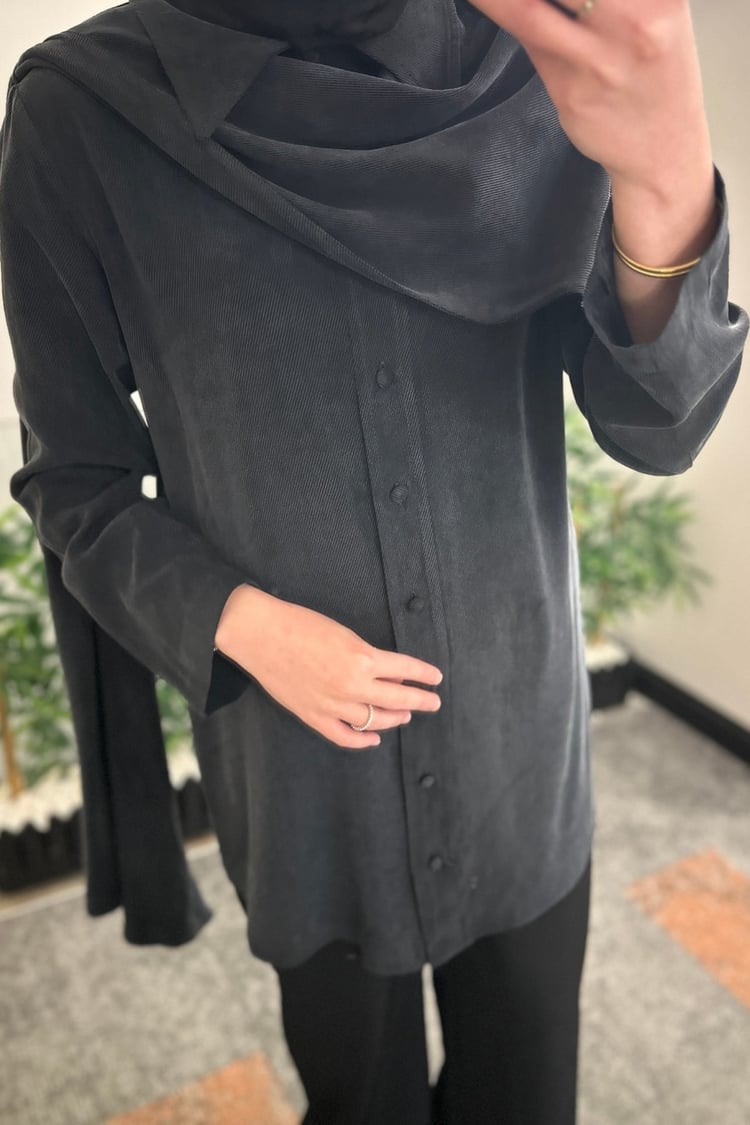 Motty Şal Detaylı Lyocell Gömlek SİYAH
