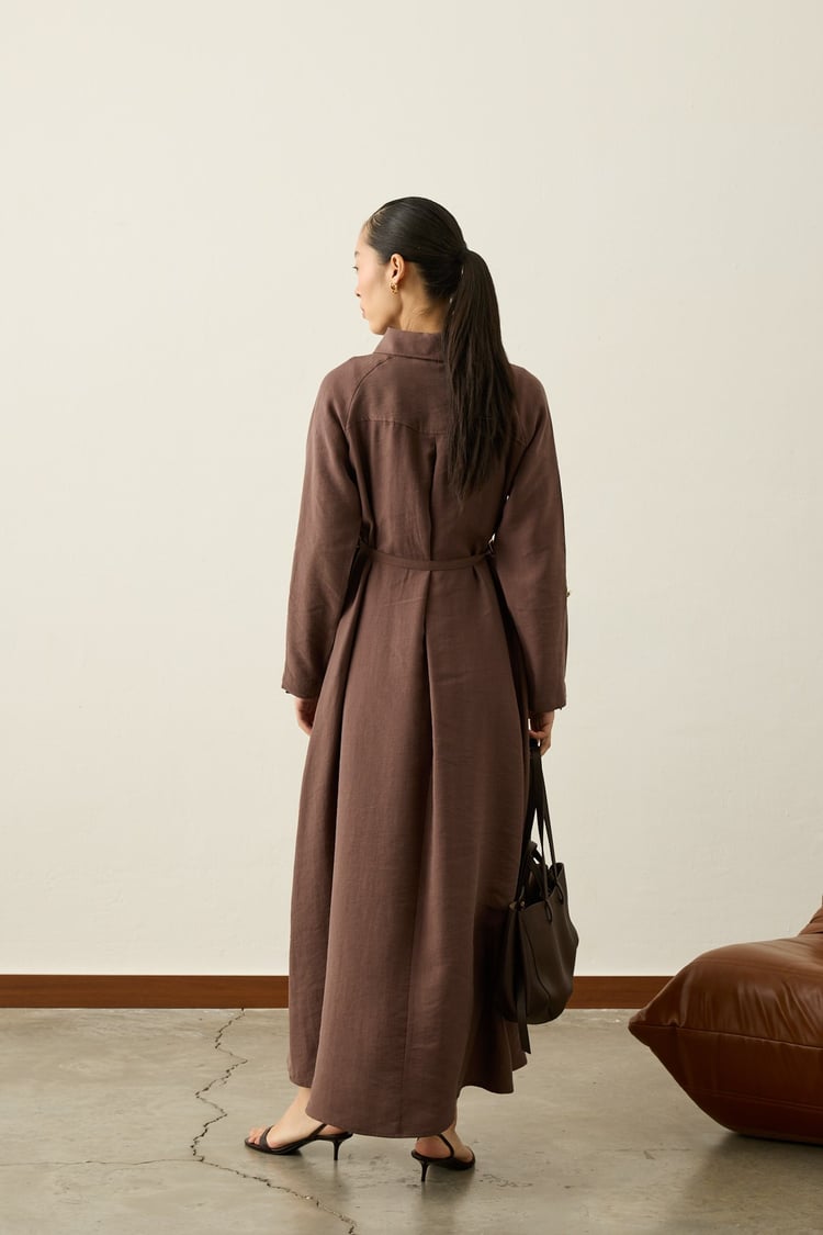 Pasion Fermuarlı D Tokalı Tencel Elbise KAHVERENGİ
