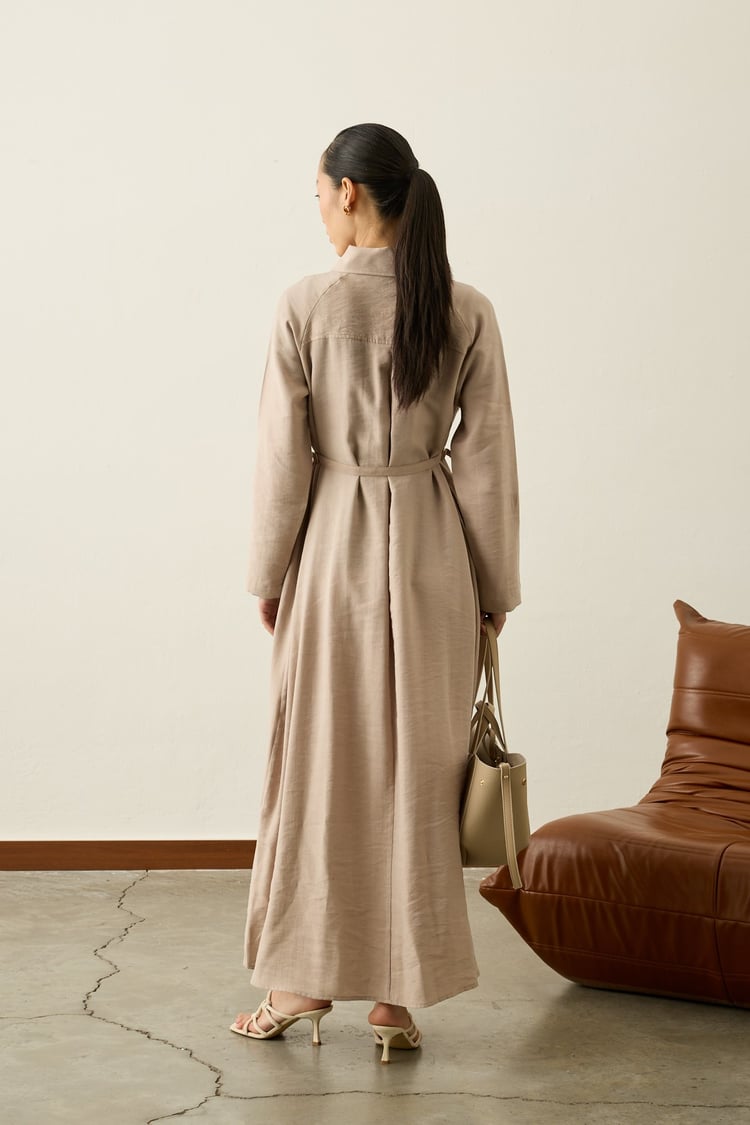 Pasion Fermuarlı D Tokalı Tencel Elbise TAŞ