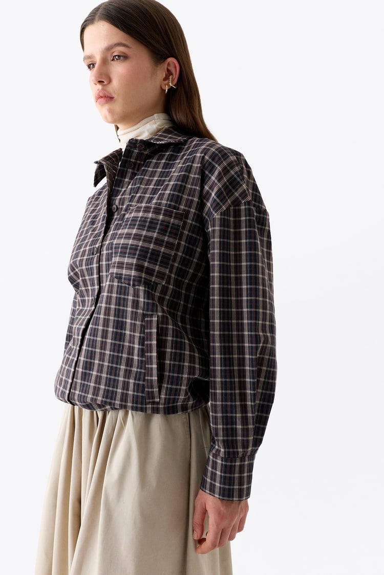Plaid Ekoseli Bomber Pamuklu Gömlek KAHVERENGİ