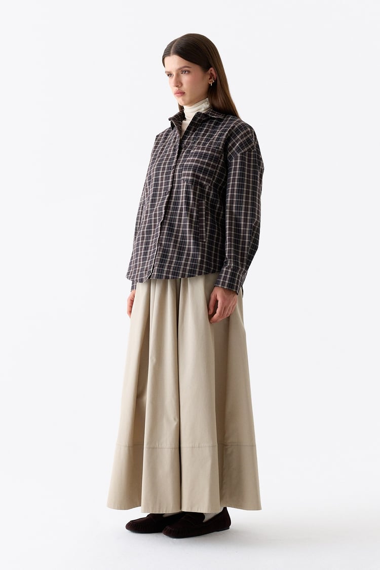 Plaid Ekoseli Bomber Pamuklu Gömlek KAHVERENGİ