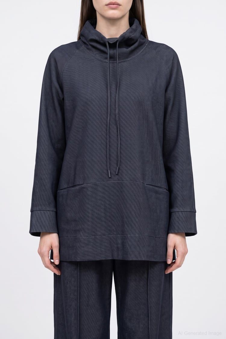 Porto Dik Yaka Örme Denim Sweatshirt LACİVERT