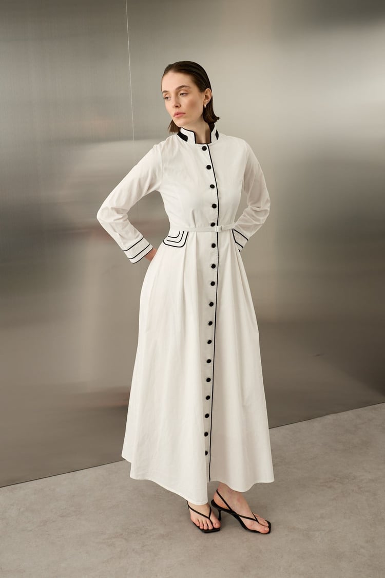 Queen Gabardin Kumaşlı Pamuklu Elbise BEYAZ