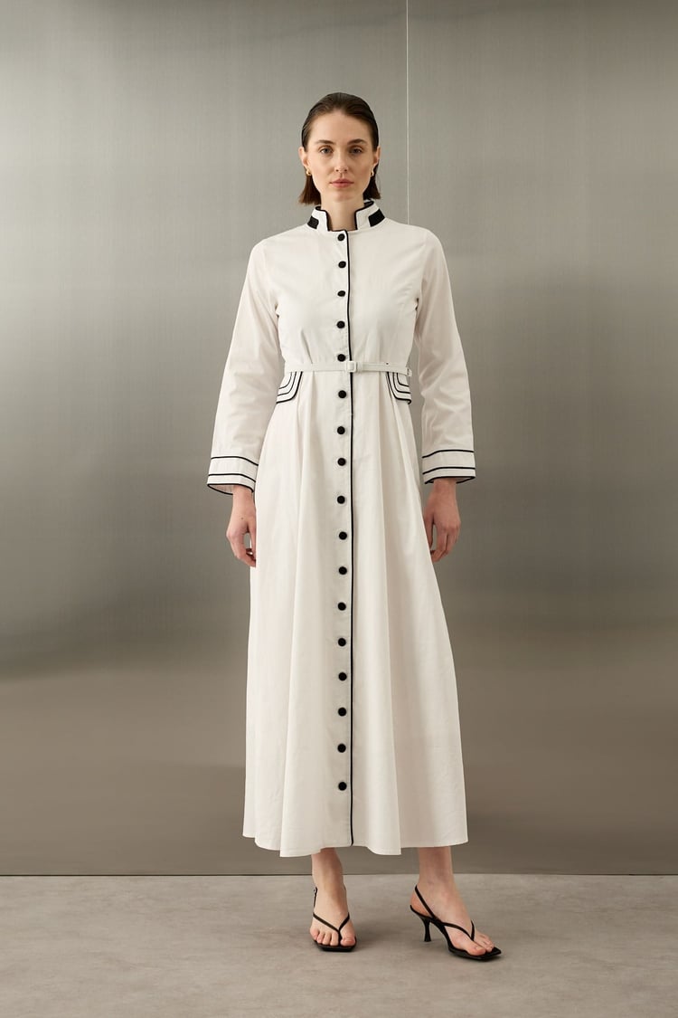 Queen Gabardin Kumaşlı Pamuklu Elbise BEYAZ