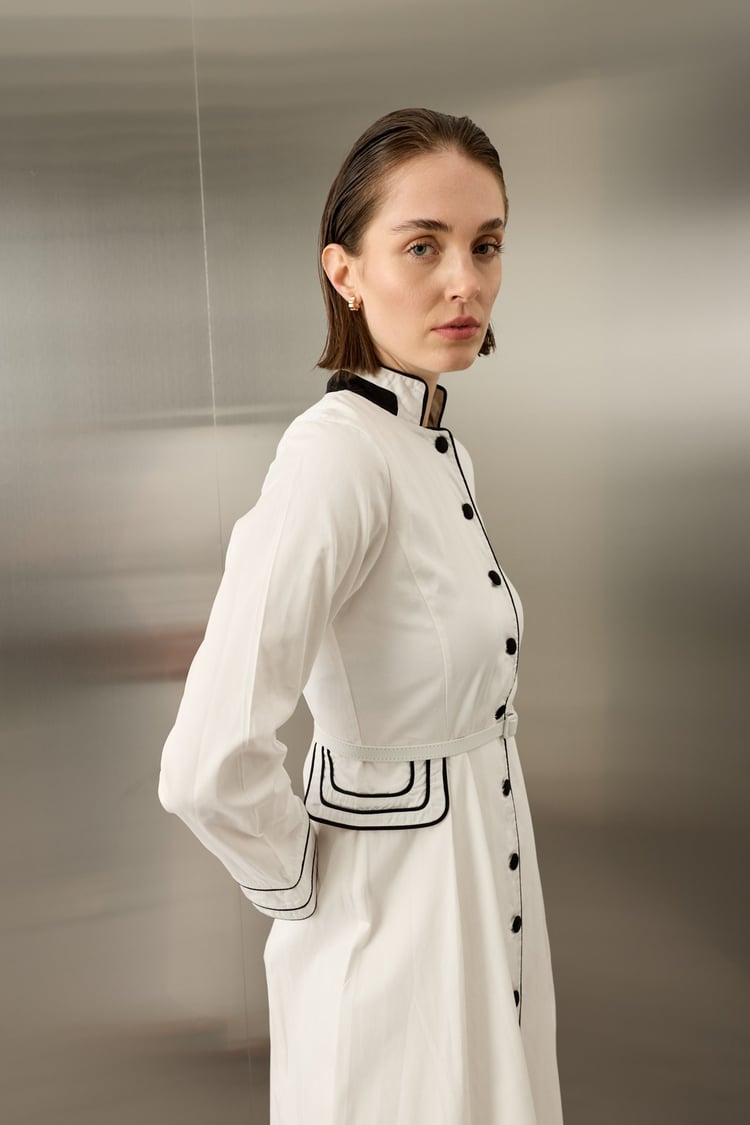 Queen Gabardin Kumaşlı Pamuklu Elbise BEYAZ