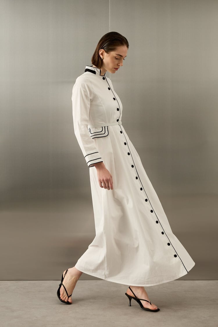 Queen Gabardin Kumaşlı Pamuklu Elbise BEYAZ