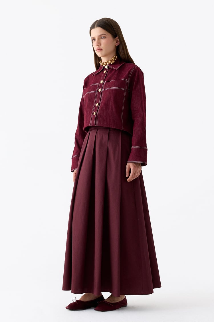 Star Pileli Gabardin Etek BORDO