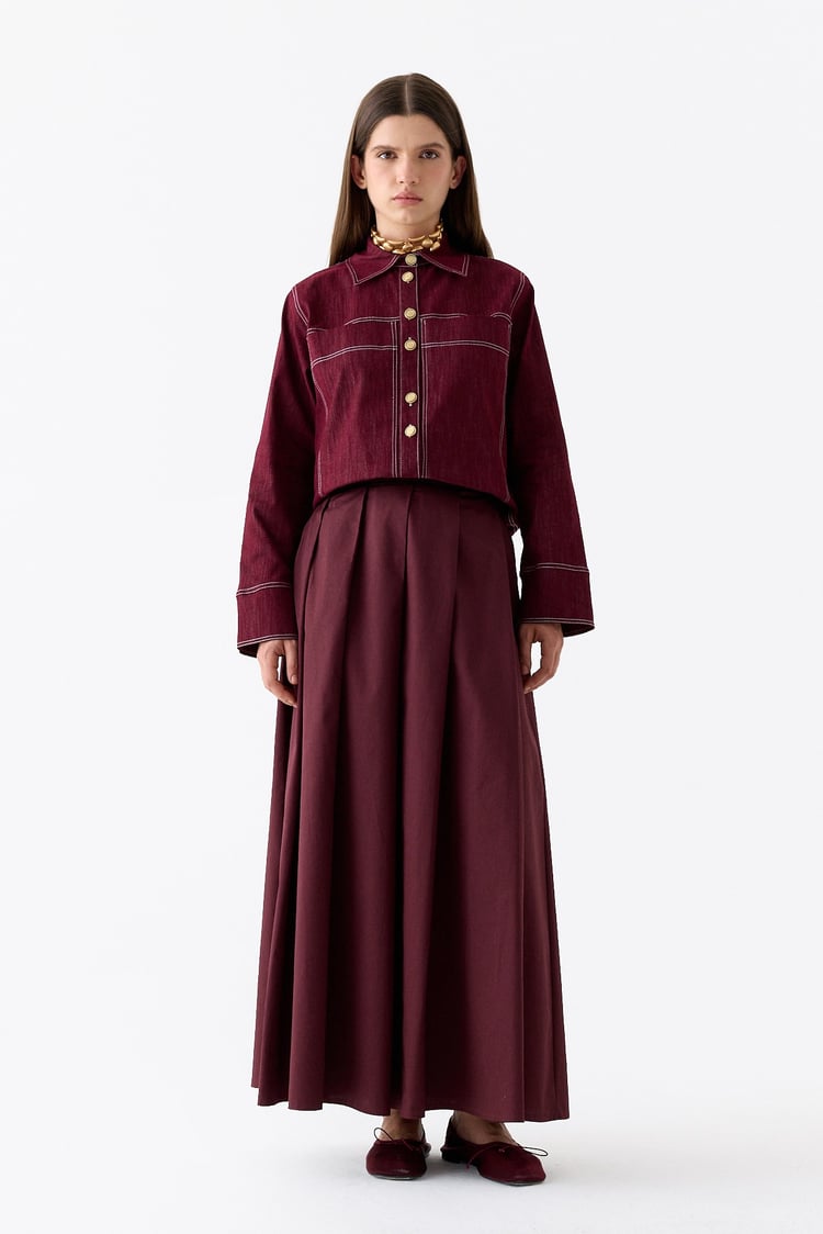Star Pileli Gabardin Etek BORDO