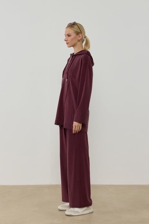 Stone Örme Rayon Eşofman Pantolonlu Takım MÜRDÜM
