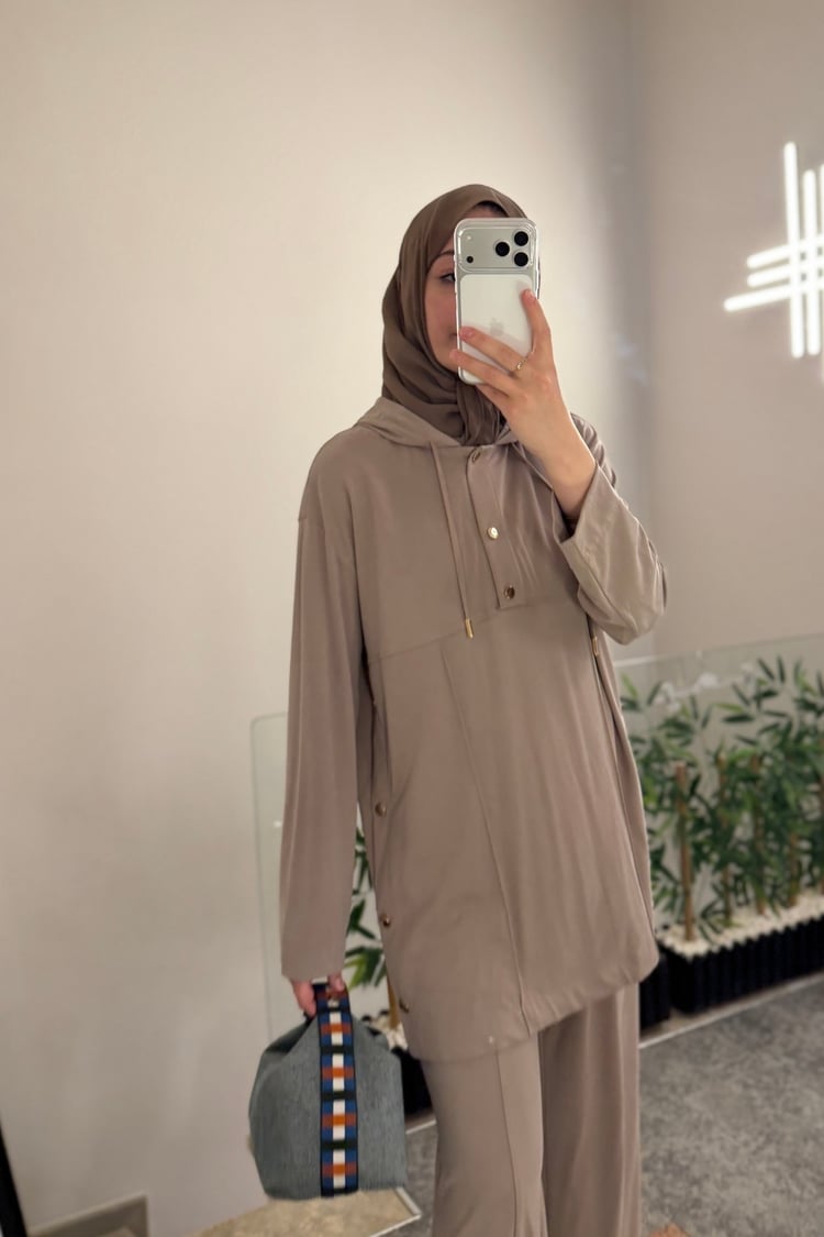 Stone Örme Rayon Eşofman Pantolonlu Takım VİZON