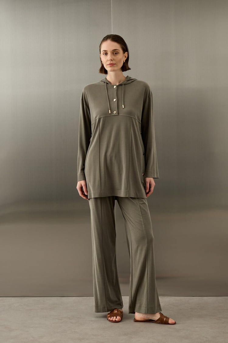 Stone Örme Rayon Eşofman Pantolonlu Takım HAKİ