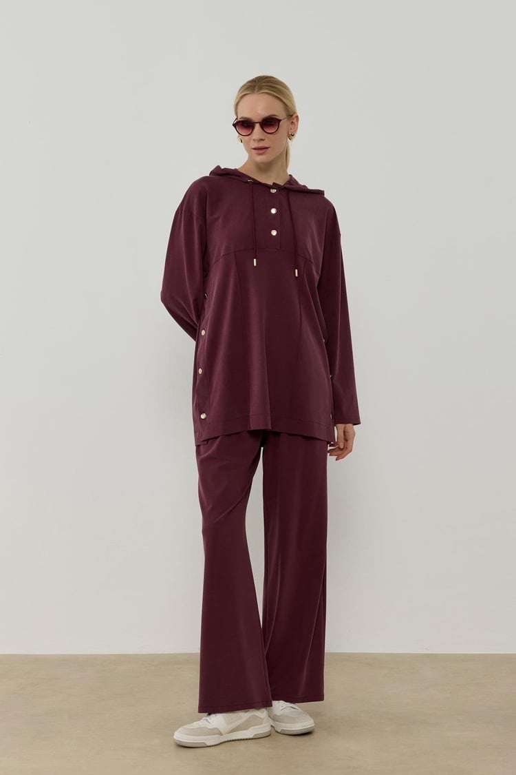 Stone Örme Rayon Eşofman Pantolonlu Takım MÜRDÜM