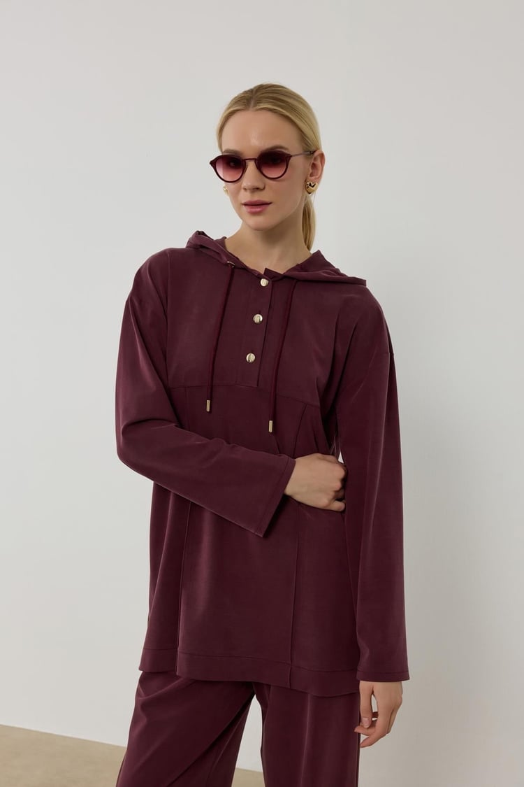 Stone Örme Rayon Eşofman Pantolonlu Takım MÜRDÜM