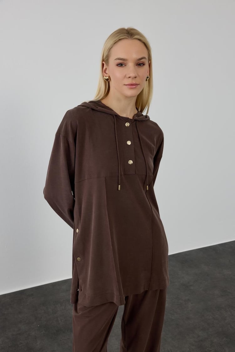 Stone Örme Rayon Eşofman Pantolonlu Takım KAHVERENGİ