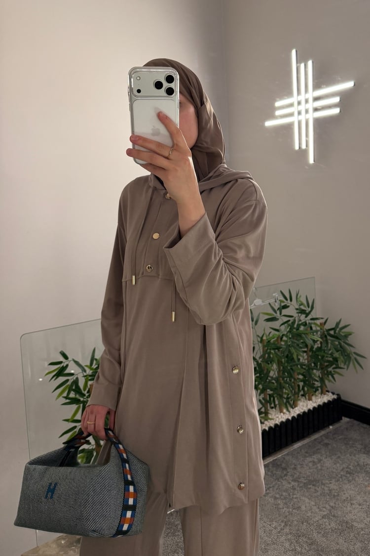 Stone Örme Rayon Eşofman Pantolonlu Takım VİZON