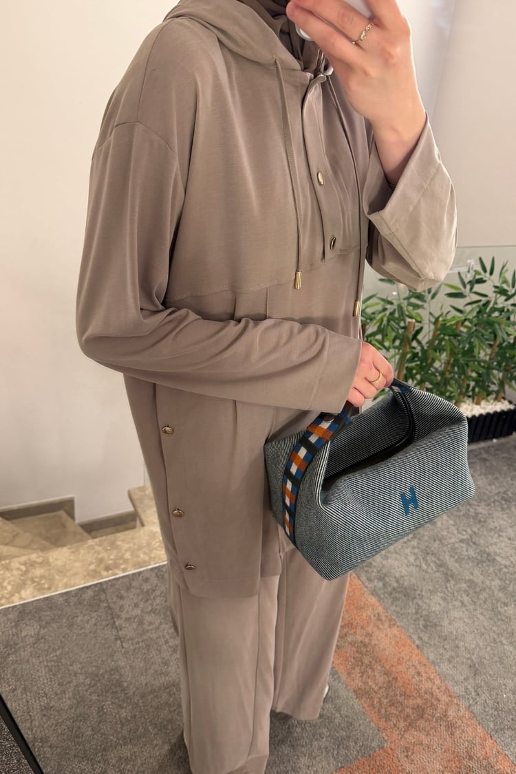 Stone Örme Rayon Eşofman Pantolonlu Takım VİZON