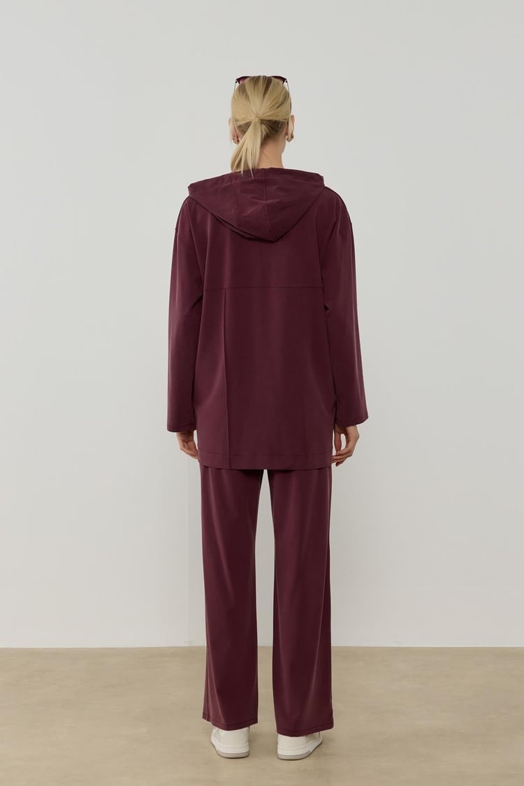 Stone Örme Rayon Eşofman Pantolonlu Takım MÜRDÜM