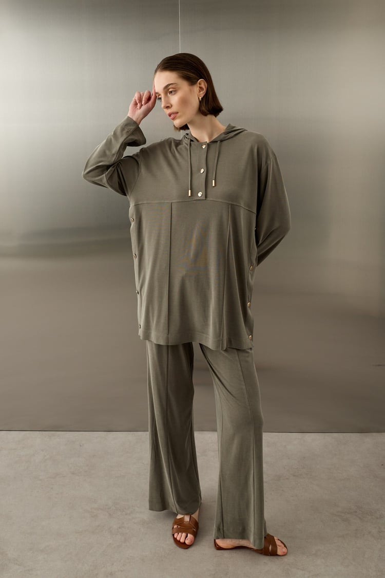 Stone Örme Rayon Eşofman Pantolonlu Takım HAKİ