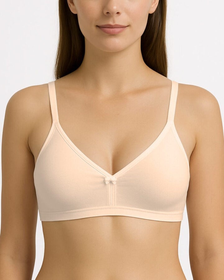 170 - Pamuklu V-Yaka Bralet Sütyen Telsiz Süngersiz Ekru 95 B