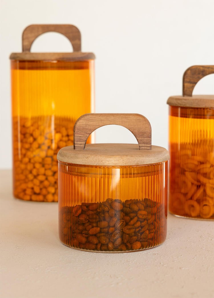 Akasya Kulplu Cam Kavanoz Amber 350 ml