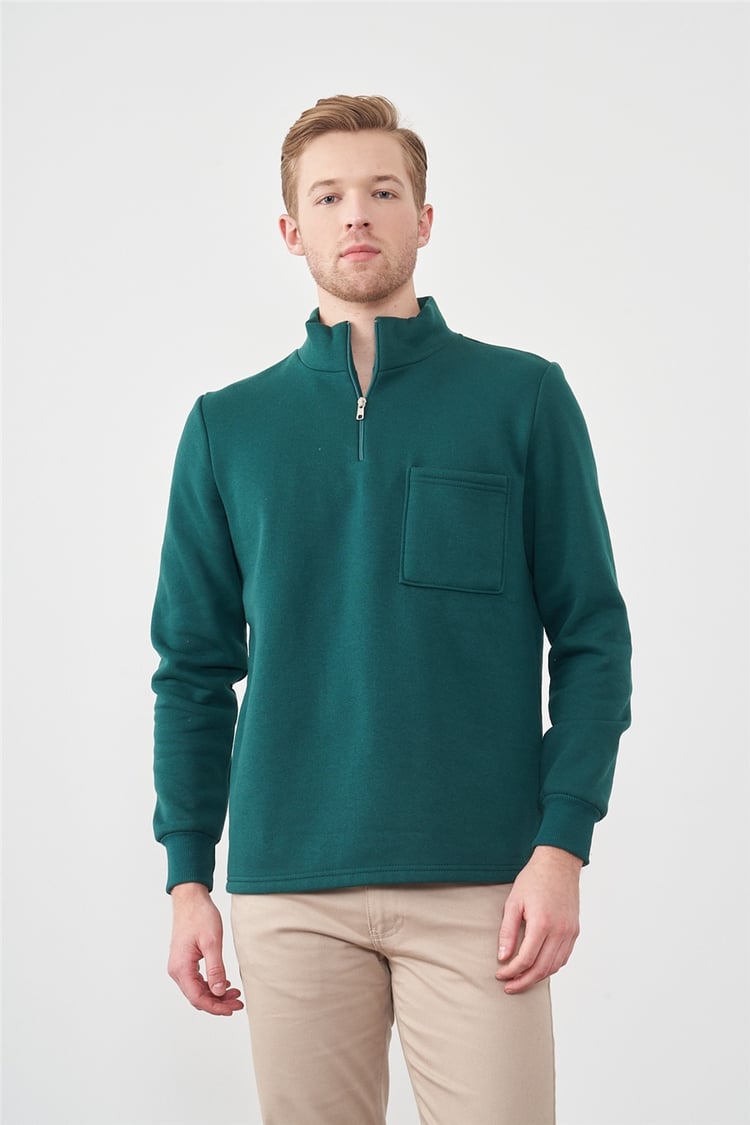 Aksoy 21190 Nefti Erkek 3 İp Sardonlu Dik Yaka Yarım Fermuar Sweatshirt