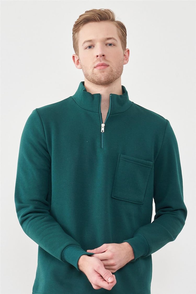 Aksoy 21190 Nefti Erkek 3 İp Sardonlu Dik Yaka Yarım Fermuar Sweatshirt