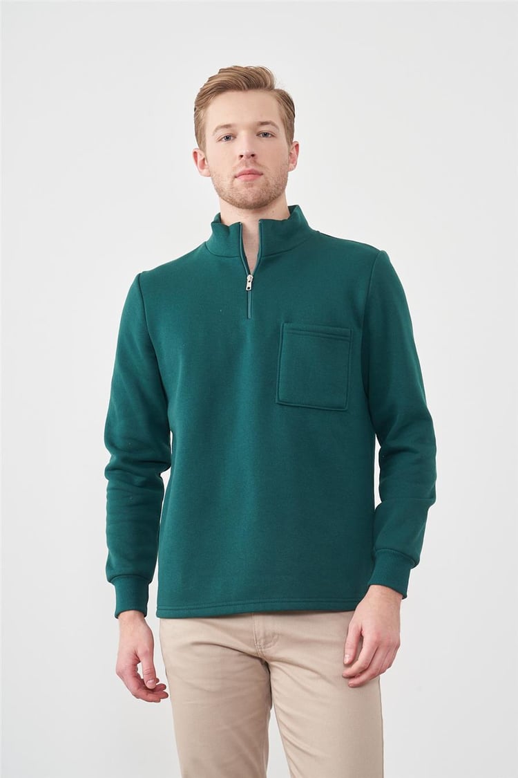 Aksoy 21190 Nefti Erkek 3 İp Sardonlu Dik Yaka Yarım Fermuar Sweatshirt