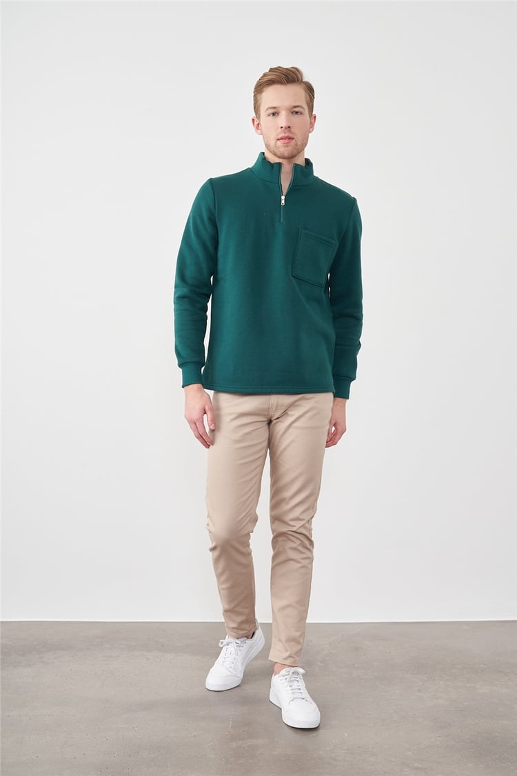 Aksoy 21190 Nefti Erkek 3 İp Sardonlu Dik Yaka Yarım Fermuar Sweatshirt
