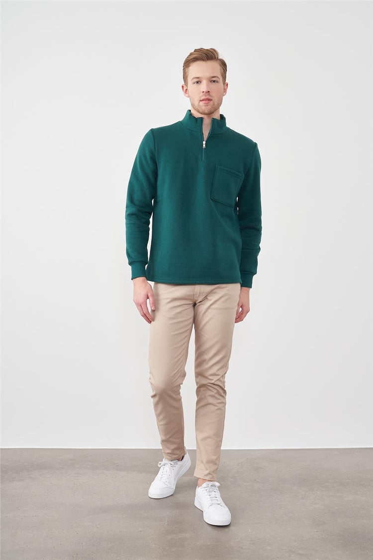 Aksoy 21190 Nefti Erkek 3 İp Sardonlu Dik Yaka Yarım Fermuar Sweatshirt
