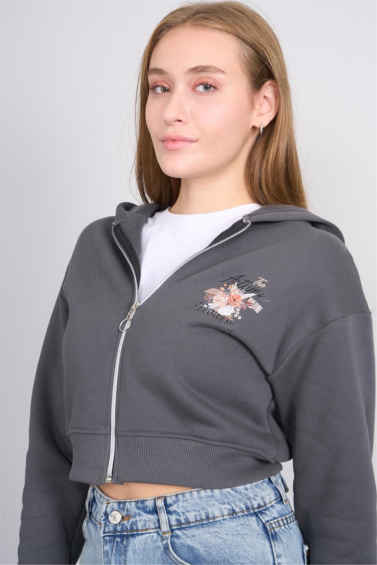 Aksoy K26 24K107 Koyugrı Kadın 3 Ip Sardonlu Fermuarlı Sweat